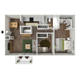 888 SF two bedroom floor plan  at the newly renovated Highpoint apartments at Omaha, NE