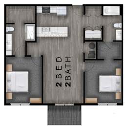 1,056 SF two bedroom two bathroom floor plan at Wakefield, NE
