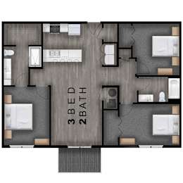 1,283 SF three bedroom floor plan at Logan Creek Apartments in Wakefield, NE