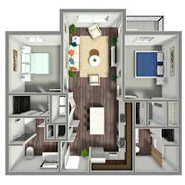 1065 SF Two Bed Floor plan at Nexus at Grays Landing in Des Moines, IA