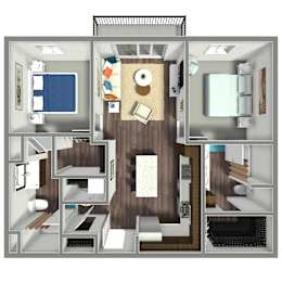 1002 SF Two Bed Floor plan at Nexus at Grays Landing in Des Moines, IA