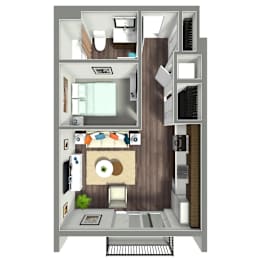 531 SF Studio Floor plan at Nexus at Grays Landing in Des Moines, IA