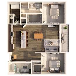 A series of images showing different layouts of a small apartment.
