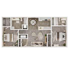 1,072 SF Two Bed Two Bath Classic Floor Plan at Parham Pointe in Little Rock, AR