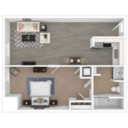 750 SF One Bedroom ADA Floor Plan at Parkside Apartments and Shops in Bentonville, AR