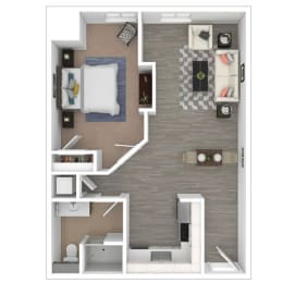 725 SF One Bedroom Floor Plan at Parkside Apartments and Shops in Bentonville, AR