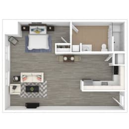 718 SF Studio ADA Floor Plan at Parkside Apartments and Shops in Bentonville, AR