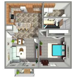 900 SF One Bed One Bath  Floor Plan at The Residences at Oak Pointe in Grand Island, NE