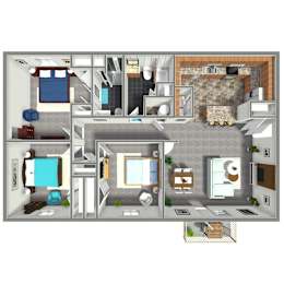 1,470 SF Three Bed Two Bath  Floor Plan at The Residences at Oak Pointe in Grand Island, NE