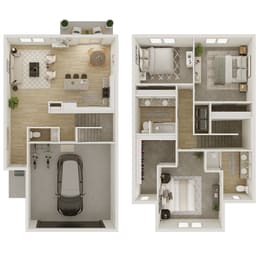 1,520-1,528 SF The Amber 3 Bed-2.5 Bath Floor Plan at Shadowbrooke Village in Rogers, AR