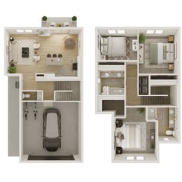 1,520-1,545 SF The Opal 3 Bed-2.5 Bath Floor Plan at Shadowbrooke Village in Rogers, AR