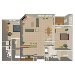 1,450 SF Two Bed Two Bath Floor Plan at Standing Bear Lake Apartments in Omaha, NE