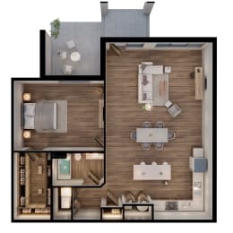 1,078 SF One Bed/One Bed Townhome Floor Plan at The Sterling at Prairie Trail North in Ankeny, IA