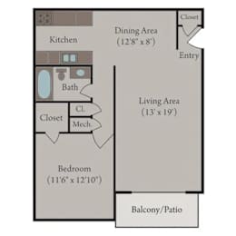 One-bedroom floor plan at Sutter Place in Lincoln, NE