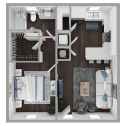 One Bedroom One Bath 651 SF Garland Floor Plan at The Benton in Pea Ridge, AR