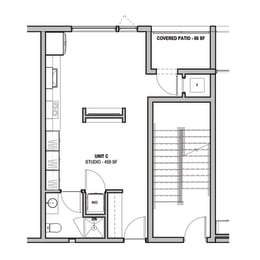 450 SF Studio One Bed Floor Plan at The Howard East Central in Bentonville, AR