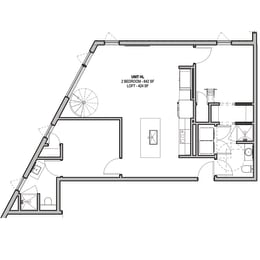 1,266 SF Two Bed Three Bath Loft Floor Plan at The Howard East Central in Bentonville, AR