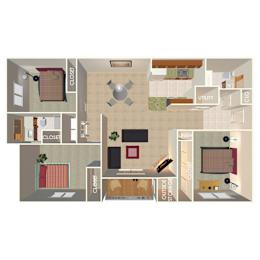 1,295 SF Three Bed Two Bath Floor Plan at The Pointe in La Vista, NE