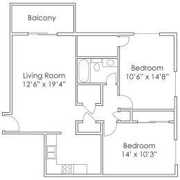 875 SF Two Bedroom Floor Plan at Thomasbrook apartments in Lincoln, NE