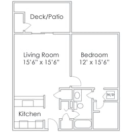 775 SF One Bedroom Floor Plan at Thomasbrook apartments in Lincoln, NE