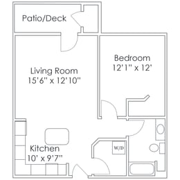 831 SF One Bedroom Floor Plan at Thomasbrook apartments in Lincoln, NE