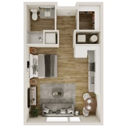 539 SF  Studio Floor Plan at The Trails at North Streams in West Omaha, NE