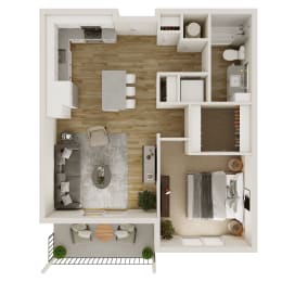 69 SF One Bedroom Floor Plan at The Trails at North Streams in West Omaha, NE