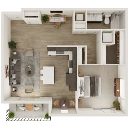 934 SF One Bedroom with Den Floor Plan at The Trails at North Streams in West Omaha, NE