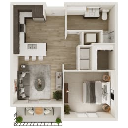 710 SF One Bedroom Floor Plan at The Trails at North Streams in West Omaha, NE