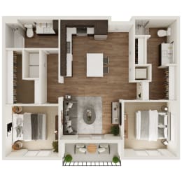 994 SF Two Bedroom Floor Plan at The Trails at North Streams in West Omaha, NE