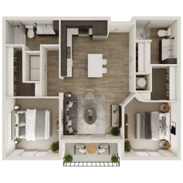 994 SF Two Bedroom Floor Plan at The Trails at North Streams in West Omaha, NE