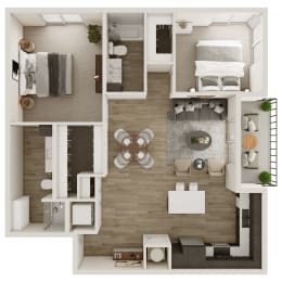 1112 SF Two Bedroom Floor Plan at The Trails at North Streams in West Omaha, NE