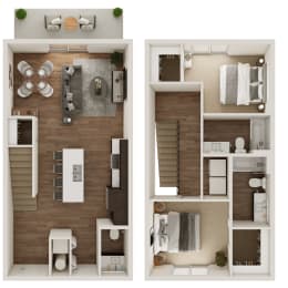 1,204 SF Two Bedroom Floor Plan at The Trails at North Streams in West Omaha, NE