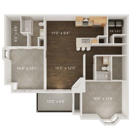 Two Bedroom Two Bathroom Floor Plan at Whispering Hills, Omaha, Nebraska