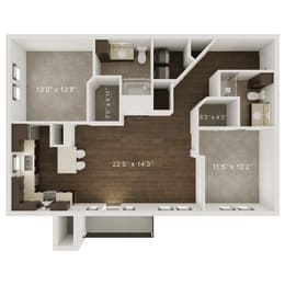 Two Bedroom Two Bathroom Floor Plan at Whispering Hills, Nebraska 68164