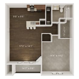 1 Bedroom 1 Bathroom Floor Plan at Whispering Hills, Omaha
