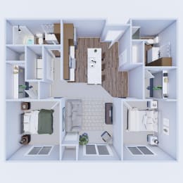Two bedroom floor plant at Heartland Flats in Beatrice, NE