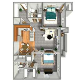 950 SF Two-Bed, Two-Bath Floor Plan at Somerset Apartments in Omaha, NE