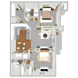 950 SF Remodeled Two-Bed, Two-Bath Floor Plan at Somerset Apartments in Omaha, NE