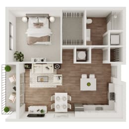 Floor Plan 1 Bedroom, 1 Bathroom - 748 SF