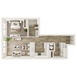  Floor Plan 1 Bedroom, 1 Bathroom - 770 SF No Balcony