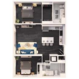 A black and white floor plan of a two-bedroom apartment.