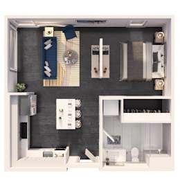 A modern bathroom with a toilet, sink, and shelves.