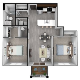  Floor Plan 2 Bedroom, 1 Bathroom - 942 SF