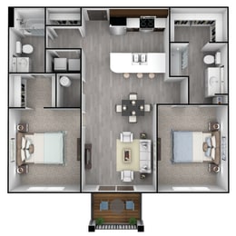  Floor Plan 2 Bedroom, 2 Bathroom - 1059 SF