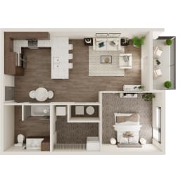 One Bed / One Bath 690 SF Floor Plan at The Westline at Flanagan Lake in Omaha, NE