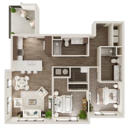 Two Bed / Two Bath 1087 SF Floor Plan at The Westline at Flanagan Lake in Omaha, NE