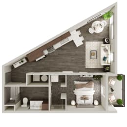 One Bed / One Bath 648 SF Floor Plan at The Westline at Flanagan Lake in Omaha, NE