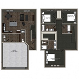  Floor Plan Three Bedroom Townhome