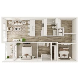  Floor Plan 2 Bedroom, 2 Bathroom - West Side